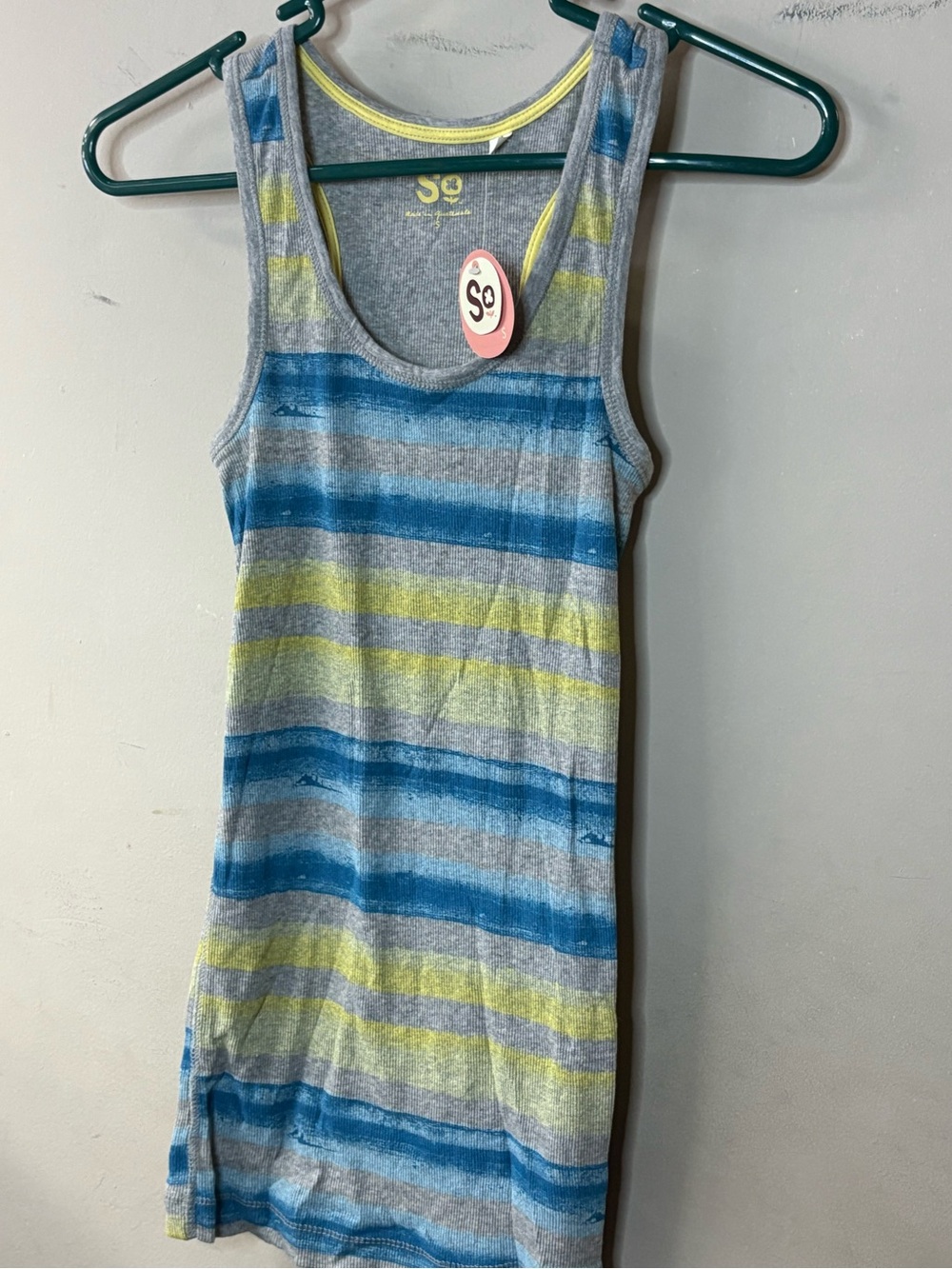 SO Striped Tank top size small in Blue, Yellow and Gray stripes